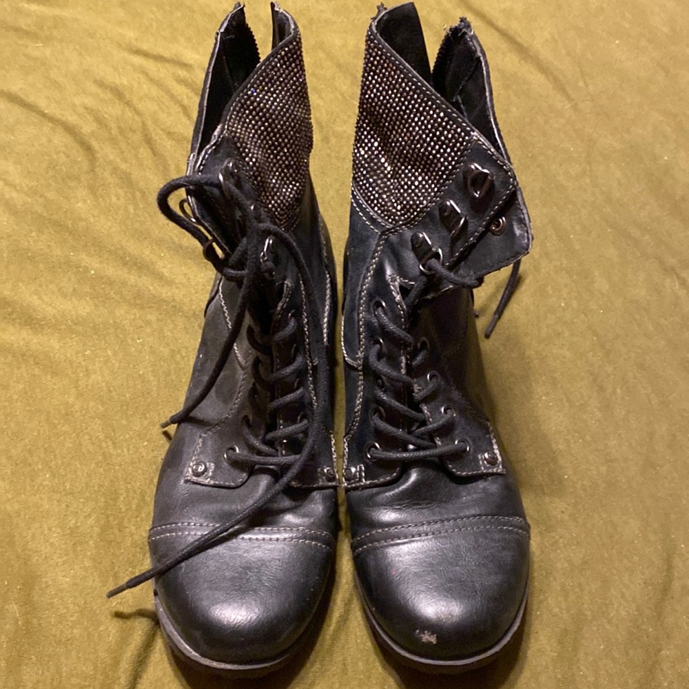 Rhinestone leather boots